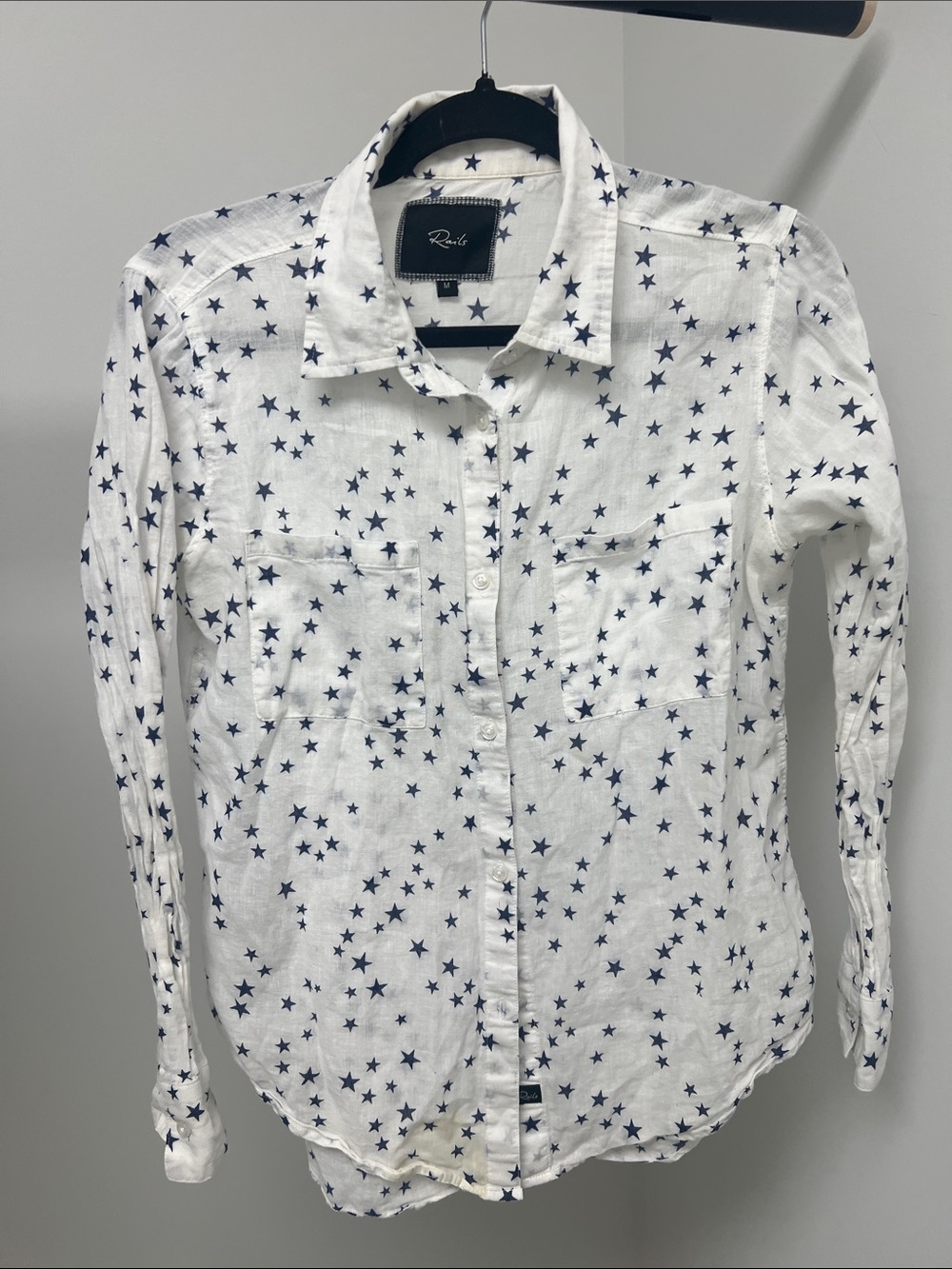 Rails Kids White Button-Down Shirt with Navy Star Print